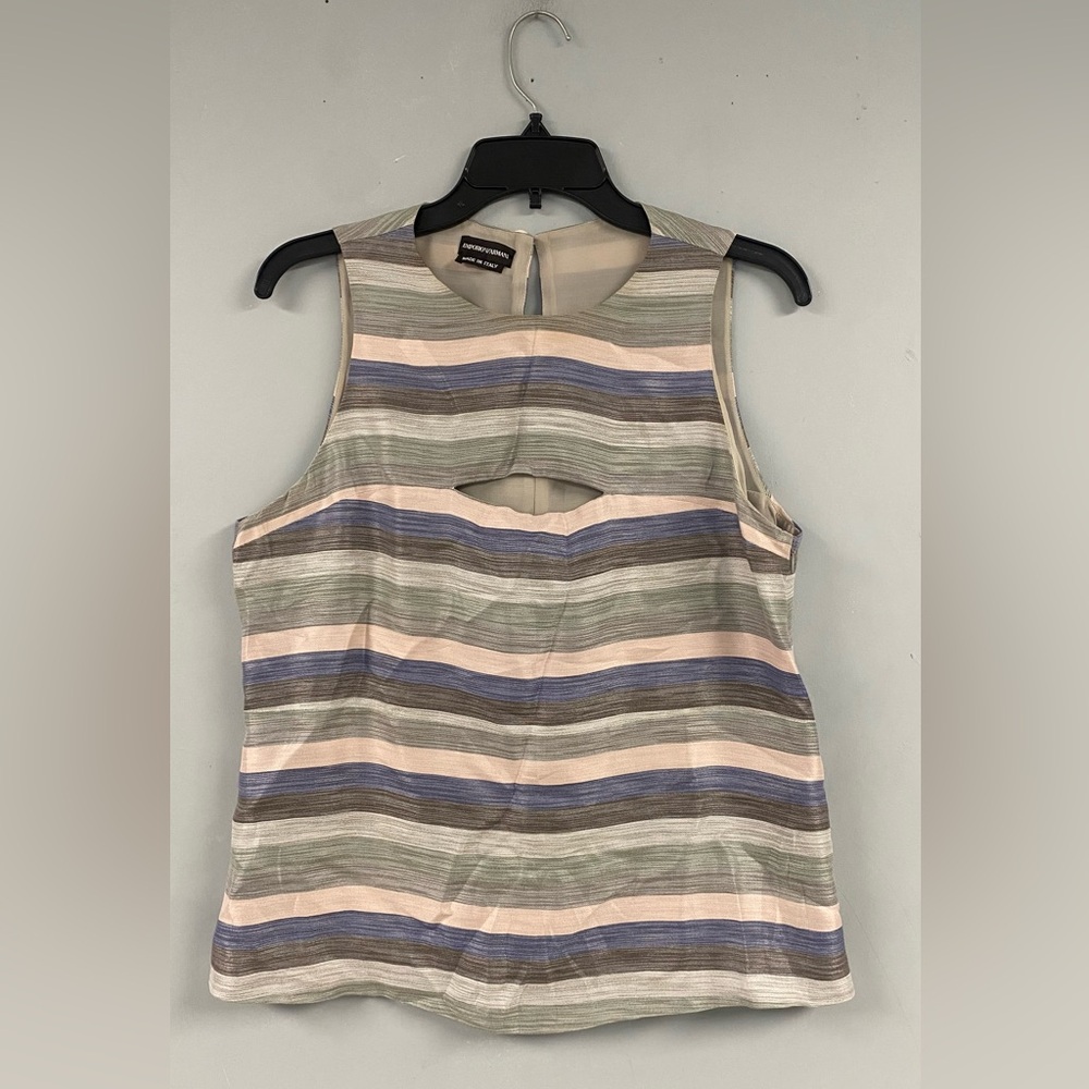 Emporio Armani Striped Cotton Silk Sleeveless Top Size 14 EU 48 Tailored Fit
